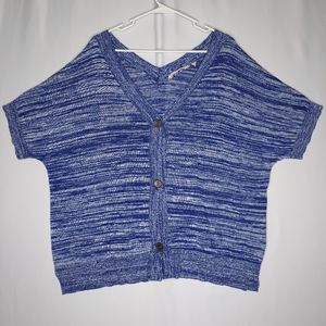 Soft‎ Surroundings Cardigan Women XL Short Sleeve Vneck Button Vback Marled Blue